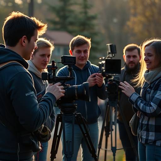 Étudiants réalisant un film